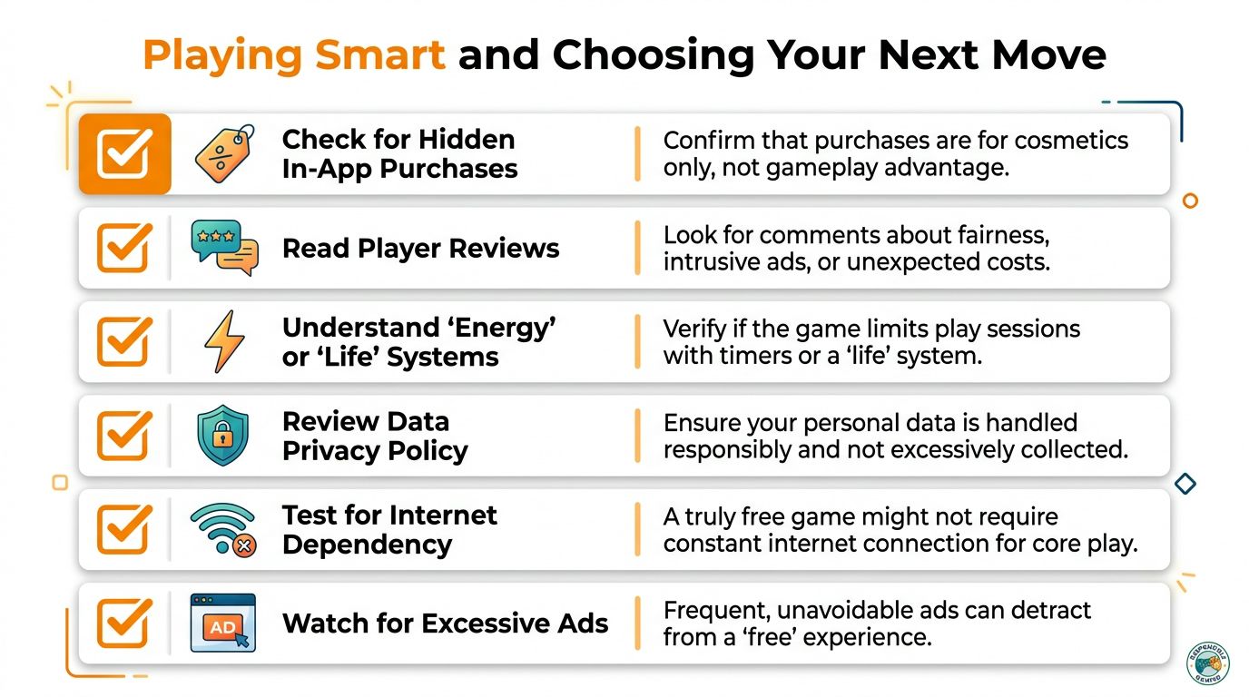 An infographic titled Playing Smart and Choosing Your Next Move listing tips for downloading mobile games safely.