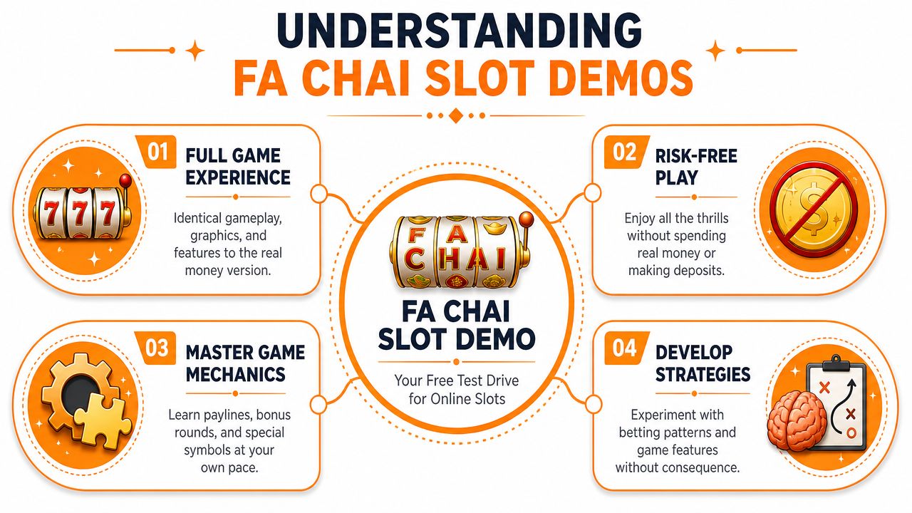 An infographic titled Understanding Fa Chai Slot Demos highlighting the benefits of playing free slot machine demos.
