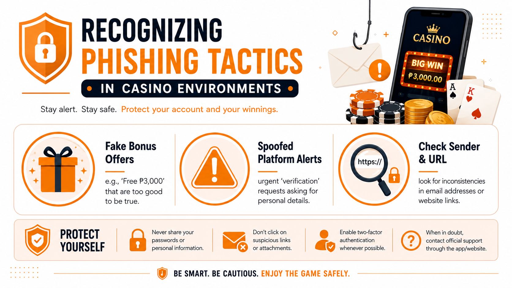 An infographic detailing how to identify and protect against phishing scams in online casino environments.