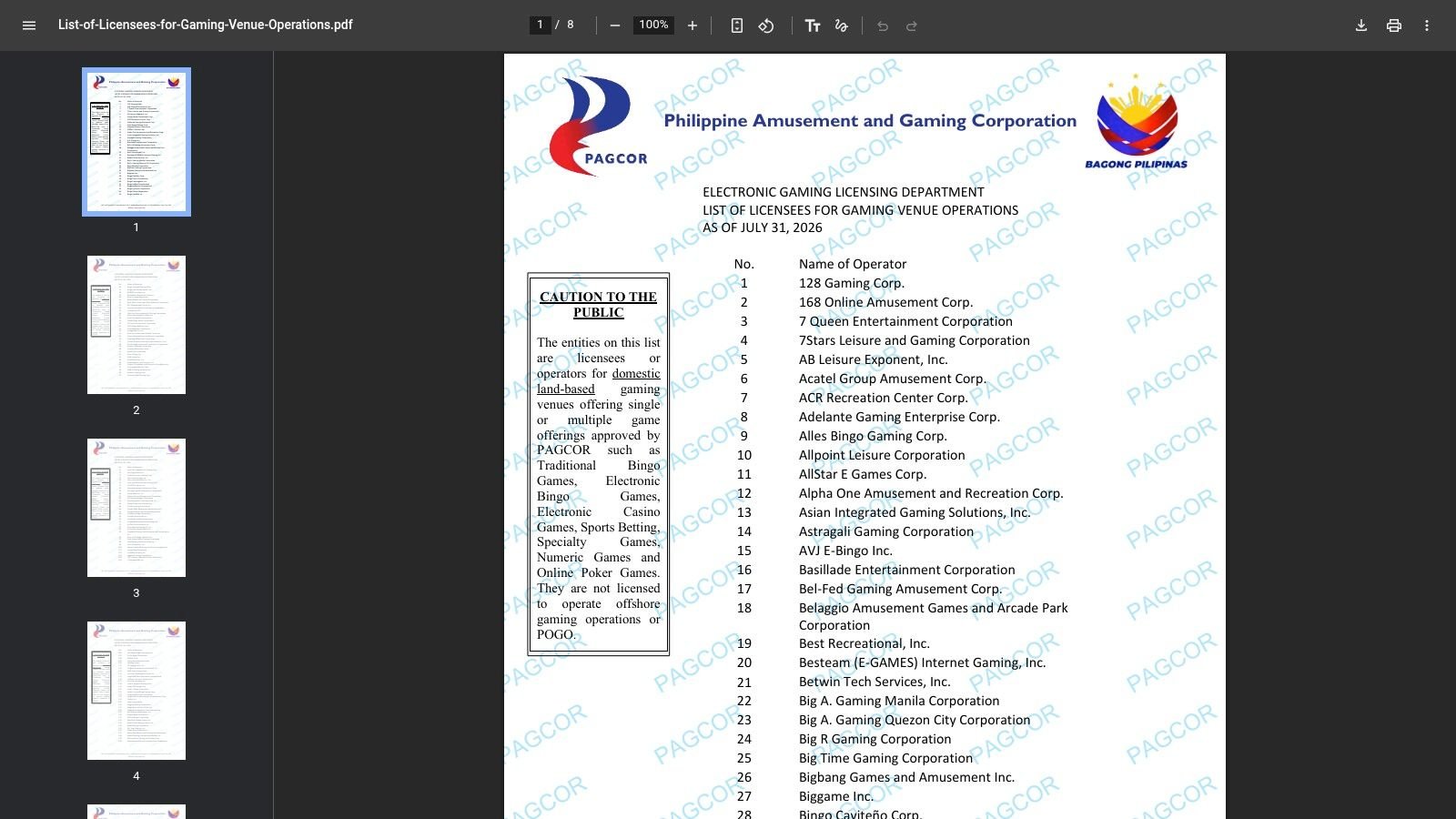 Licensees for gaming venue operations