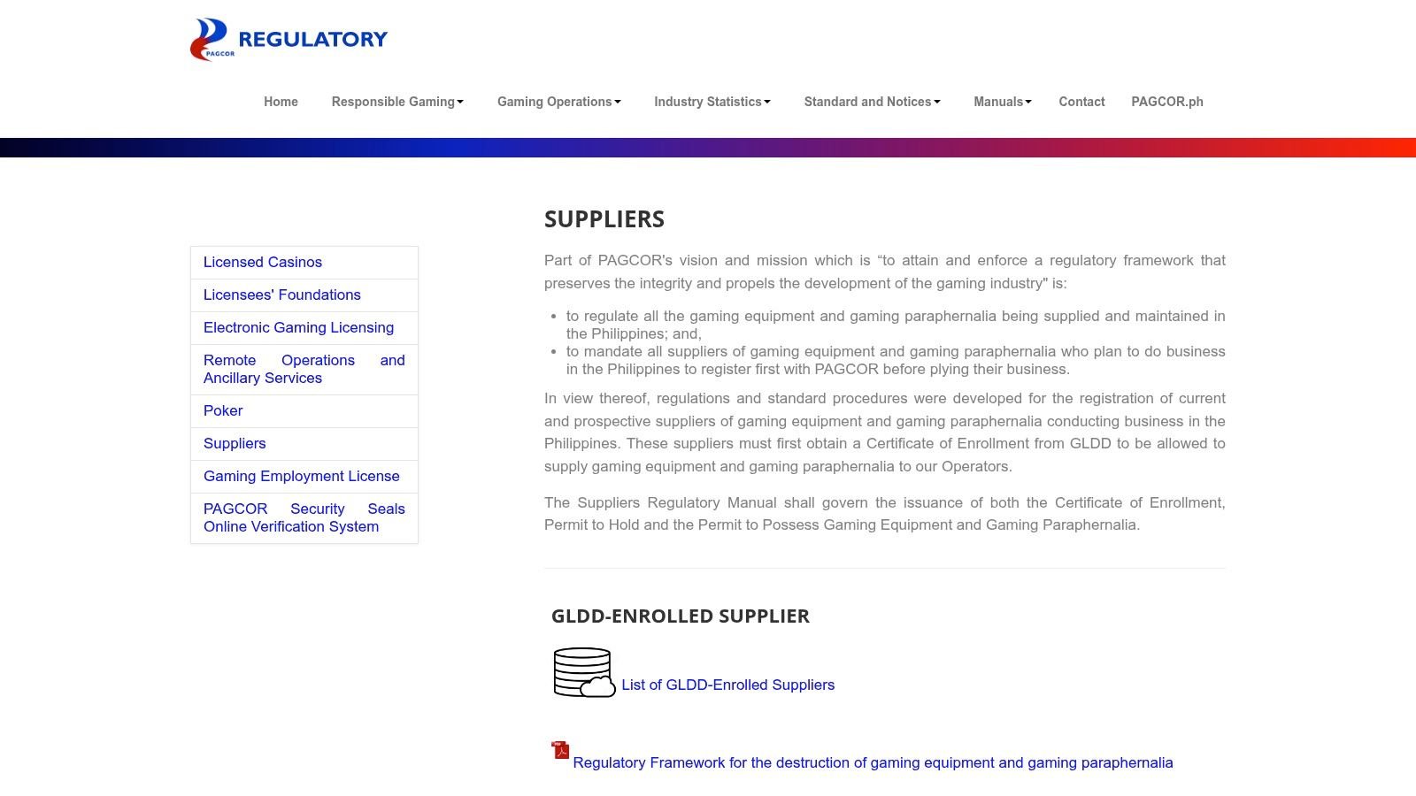 Suppliers GLDD landing page and regulatory gateway