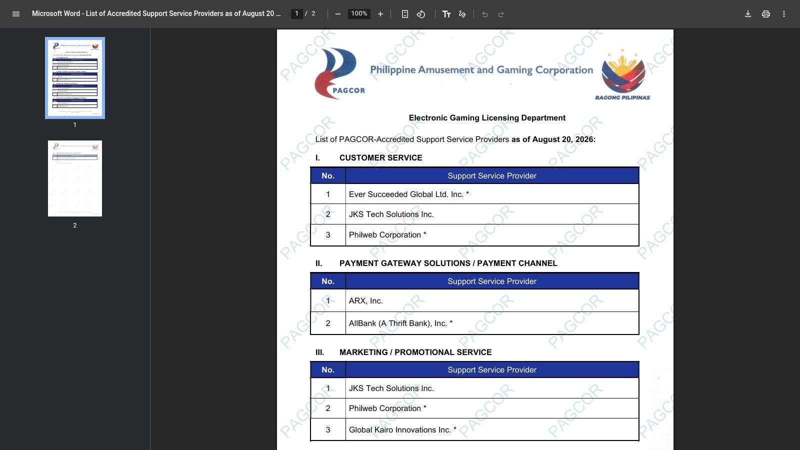 Accredited Support Service Providers