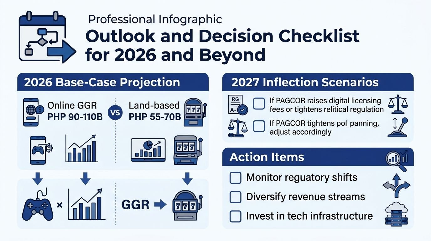 An infographic showing 2026 gaming revenue projections comparing online GGR versus land-based casino figures in the Philippines.